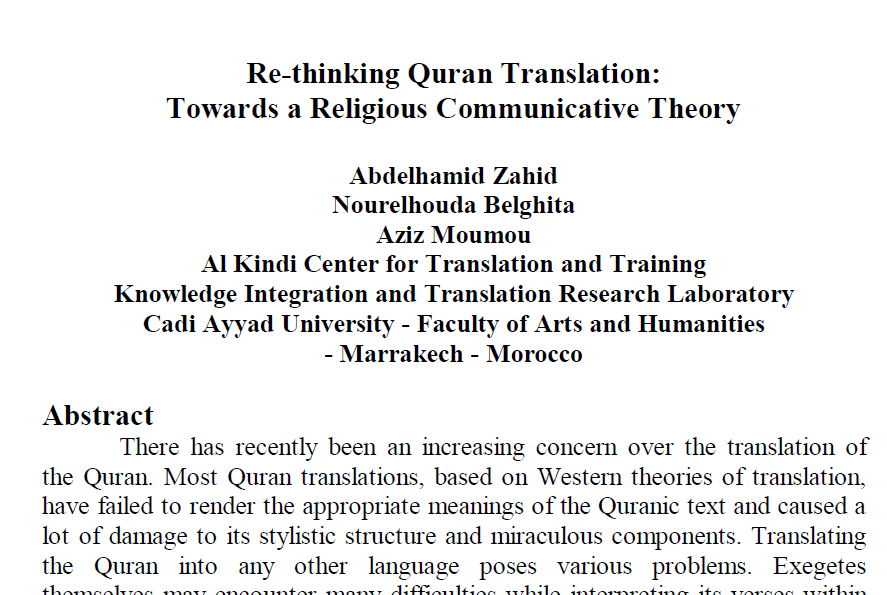 Re-thinking Quran Translation: Towards a Religious Communicative Theory 2020